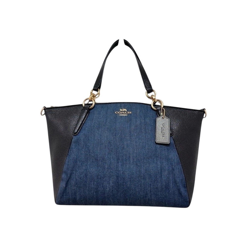 Coach Kelsey Crossbody Satchel Denim‎ Colorblock Black Pebbled Leather F26159